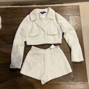 Forever 21 Textured White Blazer and Shorts Set